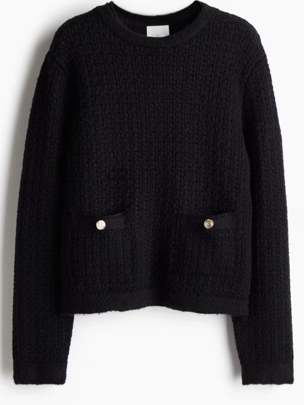 H&M NEW Women's Large Pointelle-Knit Sweater in black.